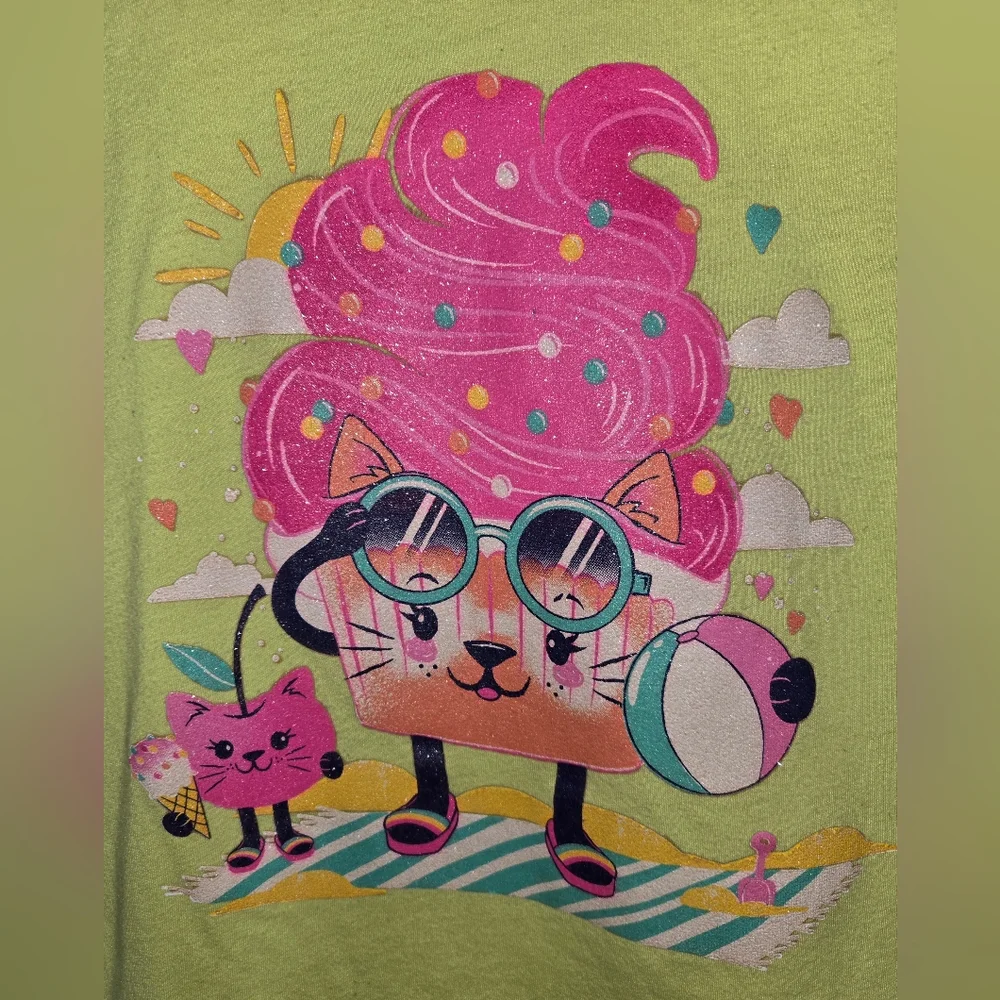 The Children's Place Cat Cupcake Graphic Short Sleeve T Shirt Sz 14
